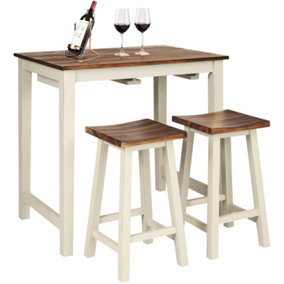 Costway 3-Piece Bar Table Set Counter Height Pub Table w/ 2 Saddle Bar Stools