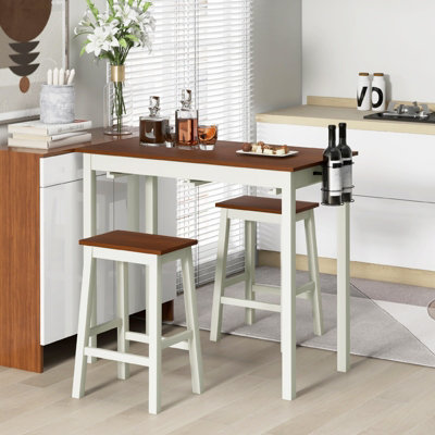 Costway 3 Piece Bar Table Set Kitchen Counter Height Pub Table W Bar Stools Space Saving