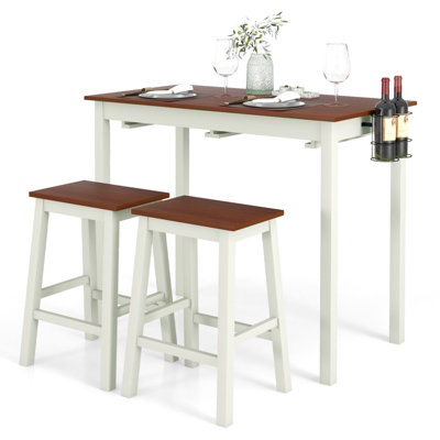 Costway 3-Piece Bar Table Set Kitchen Counter Height Pub Table W/Bar Stools Space-Saving