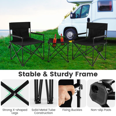 Costway 3 Piece Camping Chairs & Table Set Outdoor Foldable Lawn
