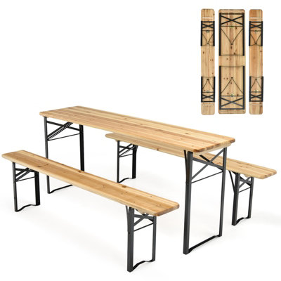 Costway 3-Piece Folding Picnic Table and Bench Set Wooden Dinning Table with Seat Set