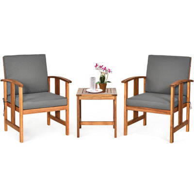 Costway 3-Piece Outdoor Acacia Sofa Set Sectional Conversation Furniture with Cushions