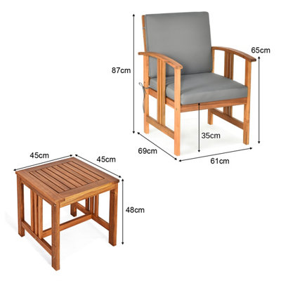 Costway 3-Piece Outdoor Acacia Sofa Set Sectional Conversation Furniture with Cushions