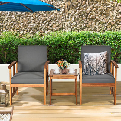 Costway 3-Piece Outdoor Acacia Sofa Set Sectional Conversation Furniture with Cushions - 3