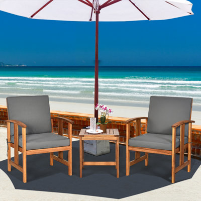 Costway 3-Piece Outdoor Acacia Sofa Set Sectional Conversation Furniture with Cushions - 4