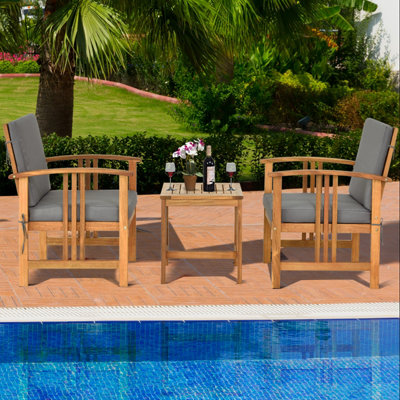 Costway 3-Piece Outdoor Acacia Sofa Set Sectional Conversation Furniture with Cushions - 5