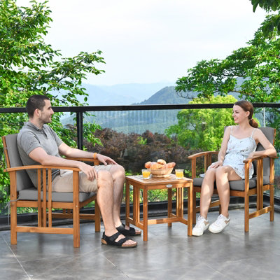 Costway 3-Piece Outdoor Acacia Sofa Set Sectional Conversation Furniture with Cushions - 6