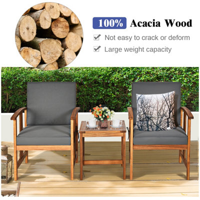 Costway 3-Piece Outdoor Acacia Sofa Set Sectional Conversation Furniture with Cushions - 7