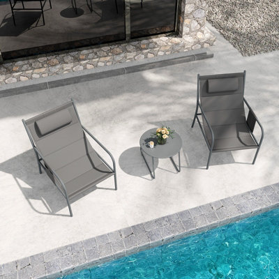 Costway 3 Piece Outdoor Bistro Set Patio Metal Chair & Coffee Table Set W/ Headrest