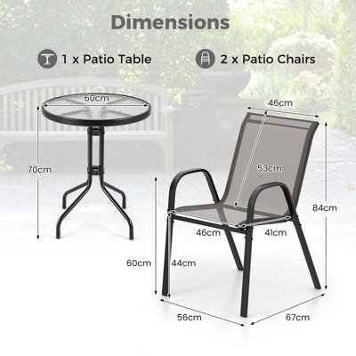 COSTWAY 3 Piece Outdoor Bistro Set Round Side Table with 2 Stackable ...