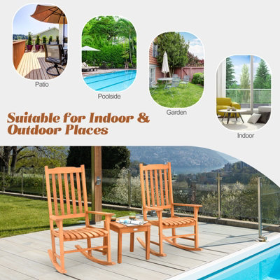 Costway 3 Piece Outdoor Rocking Chair Set with 1 Coffee Table - 3