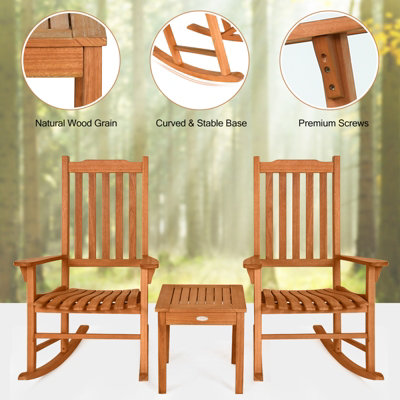 Costway 3 Piece Outdoor Rocking Chair Set with 1 Coffee Table - 5