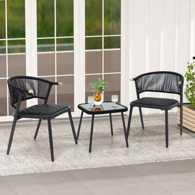 Costway 3 Piece Outdoor Wicker Furniture Set Rattan Chairs w/ Tempered Glass Coffee Table