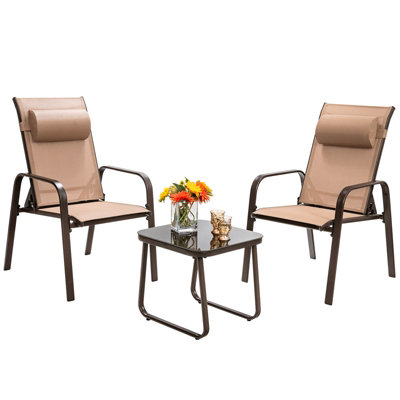 Costway 3-Piece Patio Bistro Furniture Set Outdoor Coffee Table Stackable Chairs Set
