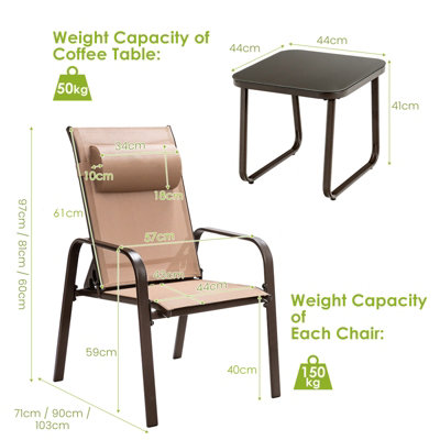 Costway 3-Piece Patio Bistro Furniture Set Outdoor Coffee Table Stackable Chairs Set