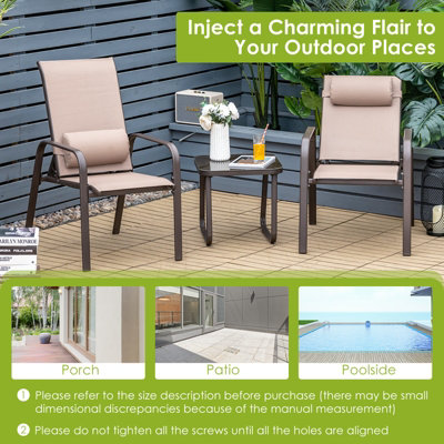 Costway 3-Piece Patio Bistro Furniture Set Outdoor Coffee Table Stackable Chairs Set