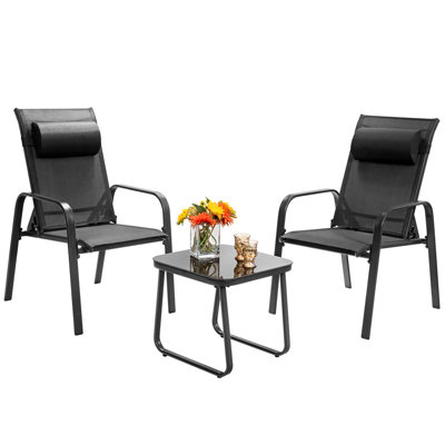 Costway 3-Piece Patio Bistro Furniture Set Outdoor Coffee Table Stackable Chairs Set