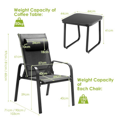 Costway 3-Piece Patio Bistro Furniture Set Outdoor Coffee Table Stackable Chairs Set