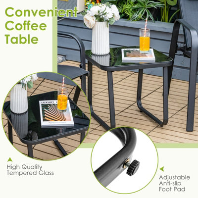 Costway 3-Piece Patio Bistro Furniture Set Outdoor Coffee Table Stackable Chairs Set - 6