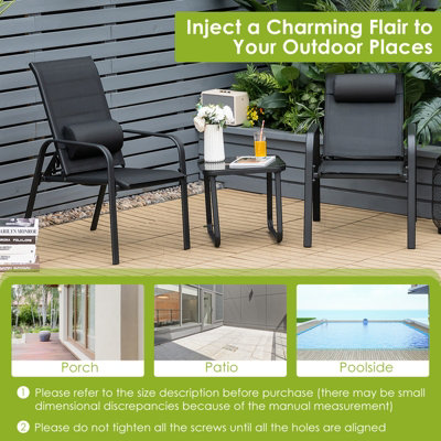 Costway 3-Piece Patio Bistro Furniture Set Outdoor Coffee Table Stackable Chairs Set - 8