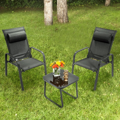 Costway 3-Piece Patio Bistro Furniture Set Outdoor Coffee Table Stackable Chairs Set - 9