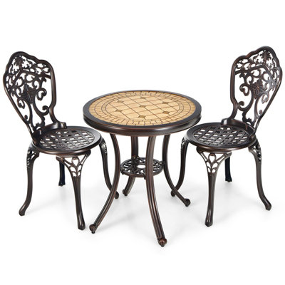 COSTWAY 3 Piece Patio Bistro Set Outdoor All-Weather Cast Aluminum ...