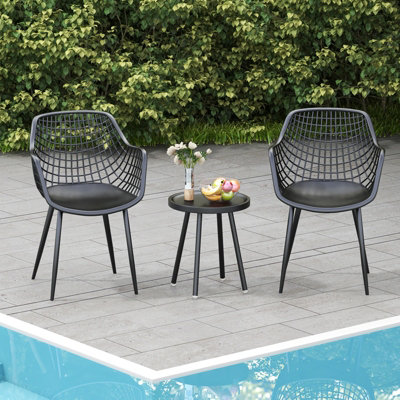 COSTWAY 3 Piece Patio Chair Set Bistro Chairs & Side Table Set w/ PP Seat