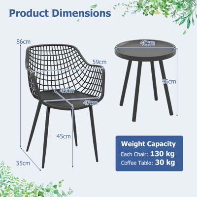 COSTWAY 3 Piece Patio Chair Set Bistro Chairs & Side Table Set w/ PP Seat - 3