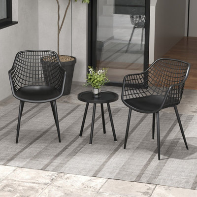 COSTWAY 3 Piece Patio Chair Set Bistro Chairs & Side Table Set w/ PP Seat - 4