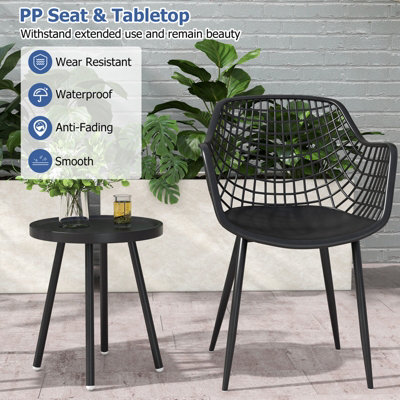 COSTWAY 3 Piece Patio Chair Set Bistro Chairs & Side Table Set w/ PP Seat - 6