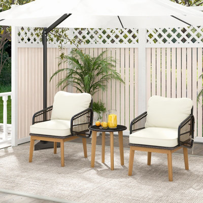 Costway 3 Piece Patio Chair Set Outdoor Rattan Bistro Set with ...
