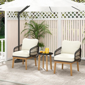 Costway 3 Piece Patio Chair Set Outdoor Rattan Bistro Set with Removable Cushion