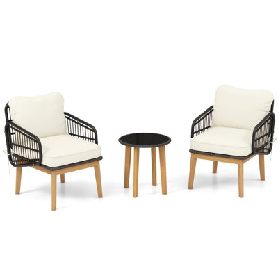 Costway 3 Piece Patio Chair Set Outdoor Rattan Bistro Set with Removable Cushion