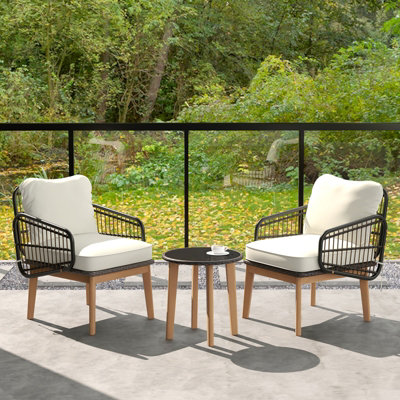 Costway 3 Piece Patio Chair Set Outdoor Rattan Bistro Set with Removable Cushion - 4