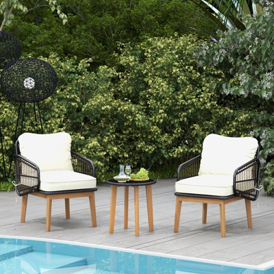 Costway 3 Piece Patio Chair Set Outdoor Rattan Bistro Set with Removable Cushion - 5