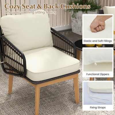 Costway 3 Piece Patio Chair Set Outdoor Rattan Bistro Set with Removable Cushion - 6