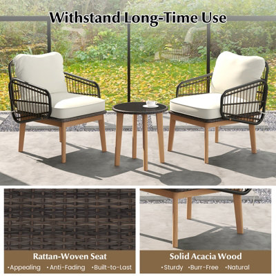 3 Piece Bistro Set With Cushions Poly Rattan Brown