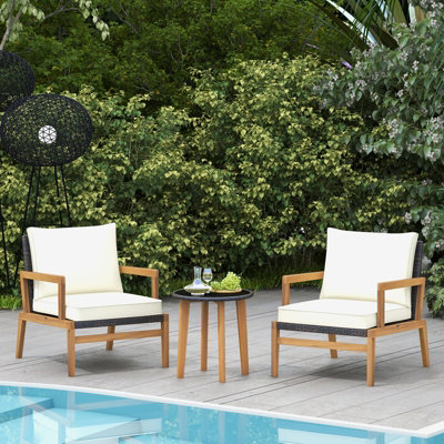 Costway 3 Piece Patio Conversation Set Wicker Chair & Side Table Set w/ Soft Cushions