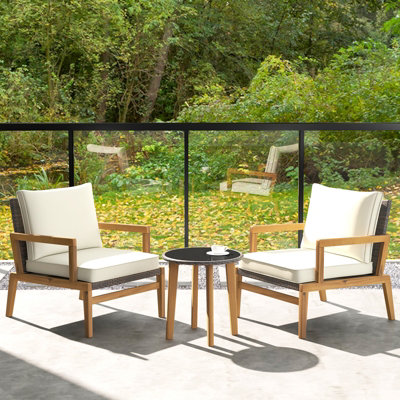 Costway 3 Piece Patio Conversation Set Wicker Chair & Side Table Set w/ Soft Cushions - 5