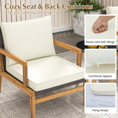Costway 3 Piece Patio Conversation Set Wicker Chair & Side Table Set w/ Soft Cushions - 6