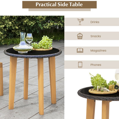 Costway 3 Piece Patio Conversation Set Wicker Chair & Side Table Set w/ Soft Cushions - 7