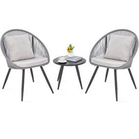 Costway 3 Piece Patio Furniture Set Woven Rope Balcony Chair w/ Seat & Back Cushions