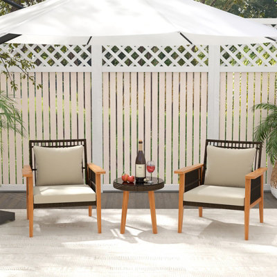 Costway 3 Piece Patio Rattan Furniture Set Outdoor Wicker Table Chair Set