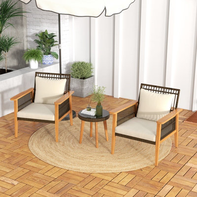 Costway 3 Piece Patio Rattan Furniture Set Outdoor Wicker Table Chair Set