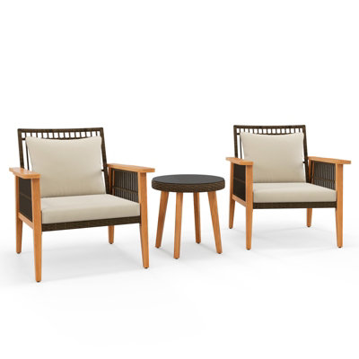 Costway 3 Piece Patio Rattan Furniture Set Outdoor Wicker Table Chair Set
