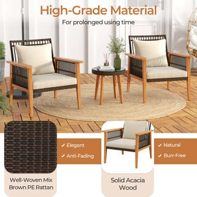 Costway 3 Piece Patio Rattan Furniture Set Outdoor Wicker Table Chair Set