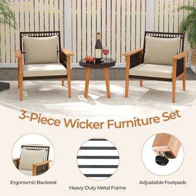 Costway 3 Piece Patio Rattan Furniture Set Outdoor Wicker Table Chair Set