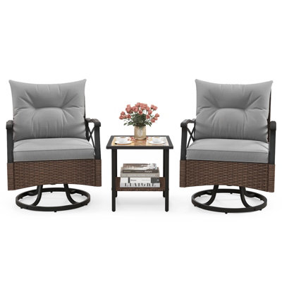 Costway 3 Piece Patio Swivel Rocker Set Wicker Rocking Chairs w/ 2-Tier ...