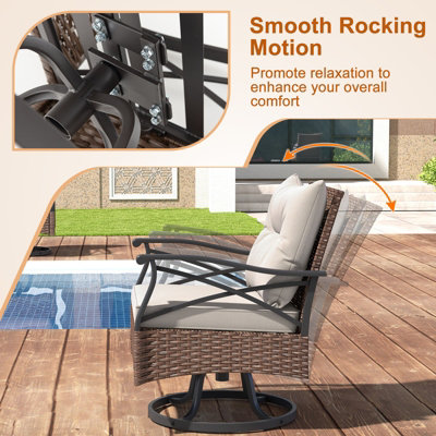 Costway 3 Piece Patio Swivel Rocker Set Wicker Rocking Chairs w/ 2-Tier Coffee Table