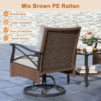 Costway 3 Piece Patio Swivel Rocker Set Wicker Rocking Chairs w/ 2-Tier Coffee Table